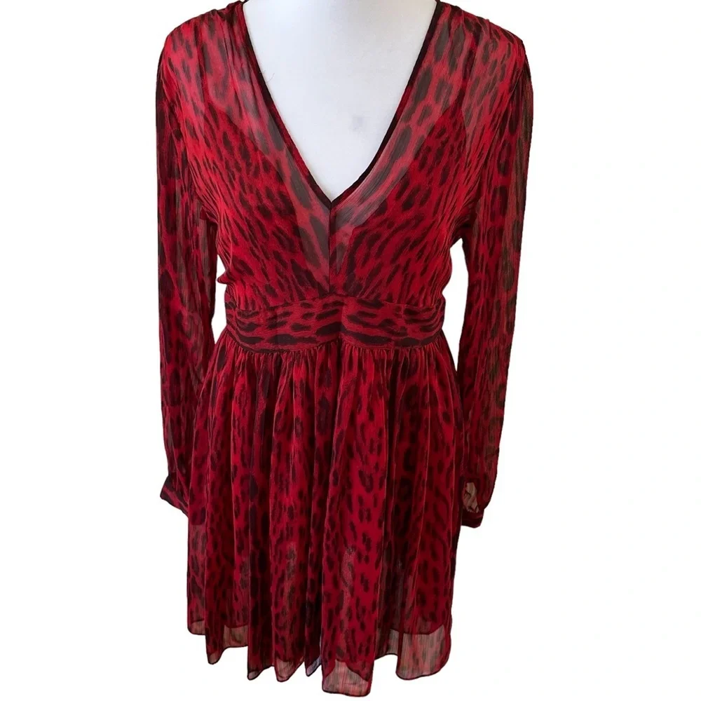 Michael Kors Women’s Long Sleeves V-Neck Dress Red/Black Size 6 - Picture 1 of 12
